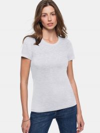 Grau meliertes Rundhals Damen T-Shirt